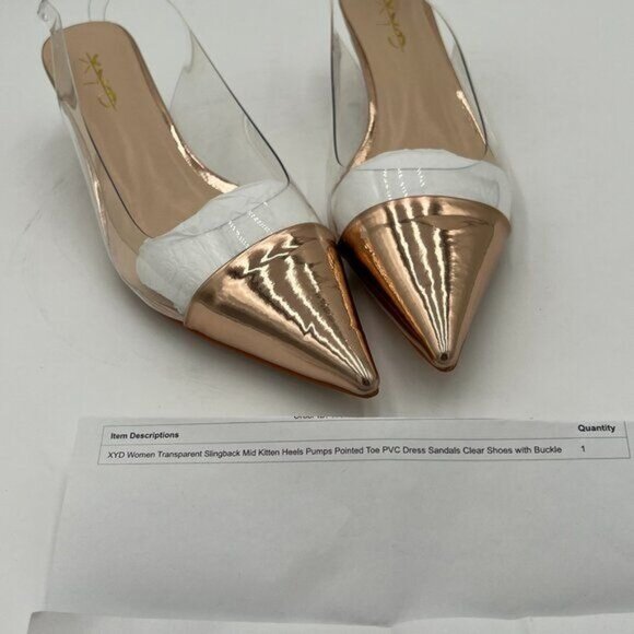 XYD Champagne Transparent Slingback Kitten Heels Pointed Toe PVC Dress Sandals - Picture 7 of 8